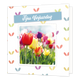 Fijne verjaardag - Formaat: Standaard - Vorm: Vierkant - Verjaardagskaart - Op deze wenskaart staan tulpen in diverse kleuren met de tekst: "Fijne verjaardag". - Snelwenskaart
