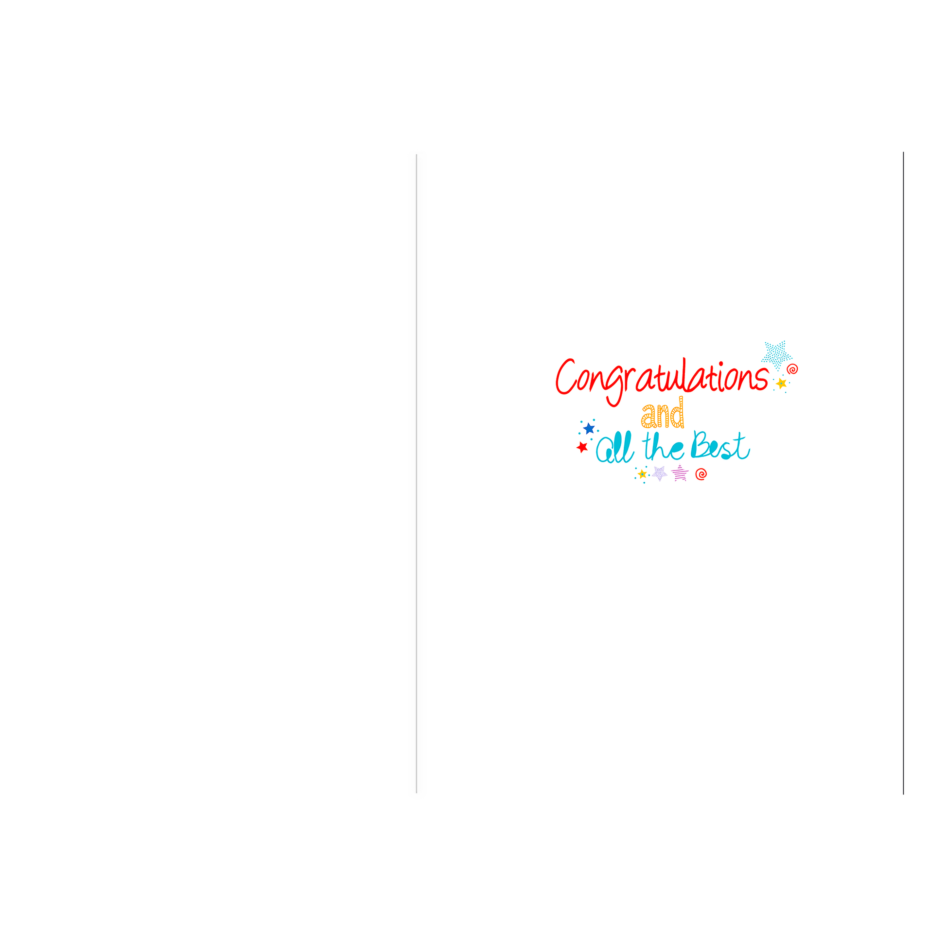 De binnenzijde van de wenskaart is bedrukt met de tekst "Congratulations and all the best".