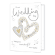XL kaart - On your wedding day - Formaat: Groot - Vorm: Staand - Huwelijkskaart - Op deze wenskaart staan twee hartjes in de kleuren goud, zilver, wit en grijs. In de illustratie staat de tekst: "On your wedding day" en "Wishing you a wonderful future together". - Snelwenskaart