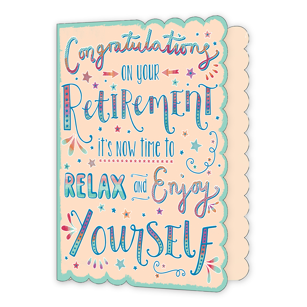XL kaart - Congratulations on your retirement - Formaat: Groot - Vorm: Staand - Pensioenkaart - Op deze wenskaart staat de tekst: "Congratulations on your retirement. It's now time to relax and enjoy yourself". - Snelwenskaart