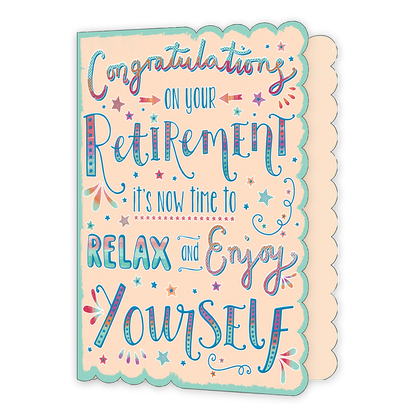 XL kaart - Congratulations on your retirement - Formaat: Groot - Vorm: Staand - Pensioenkaart - Op deze wenskaart staat de tekst: "Congratulations on your retirement. It's now time to relax and enjoy yourself". - Snelwenskaart