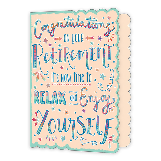 XL kaart - Congratulations on your retirement - Formaat: Groot - Vorm: Staand - Pensioenkaart - Op deze wenskaart staat de tekst: "Congratulations on your retirement. It's now time to relax and enjoy yourself". - Snelwenskaart