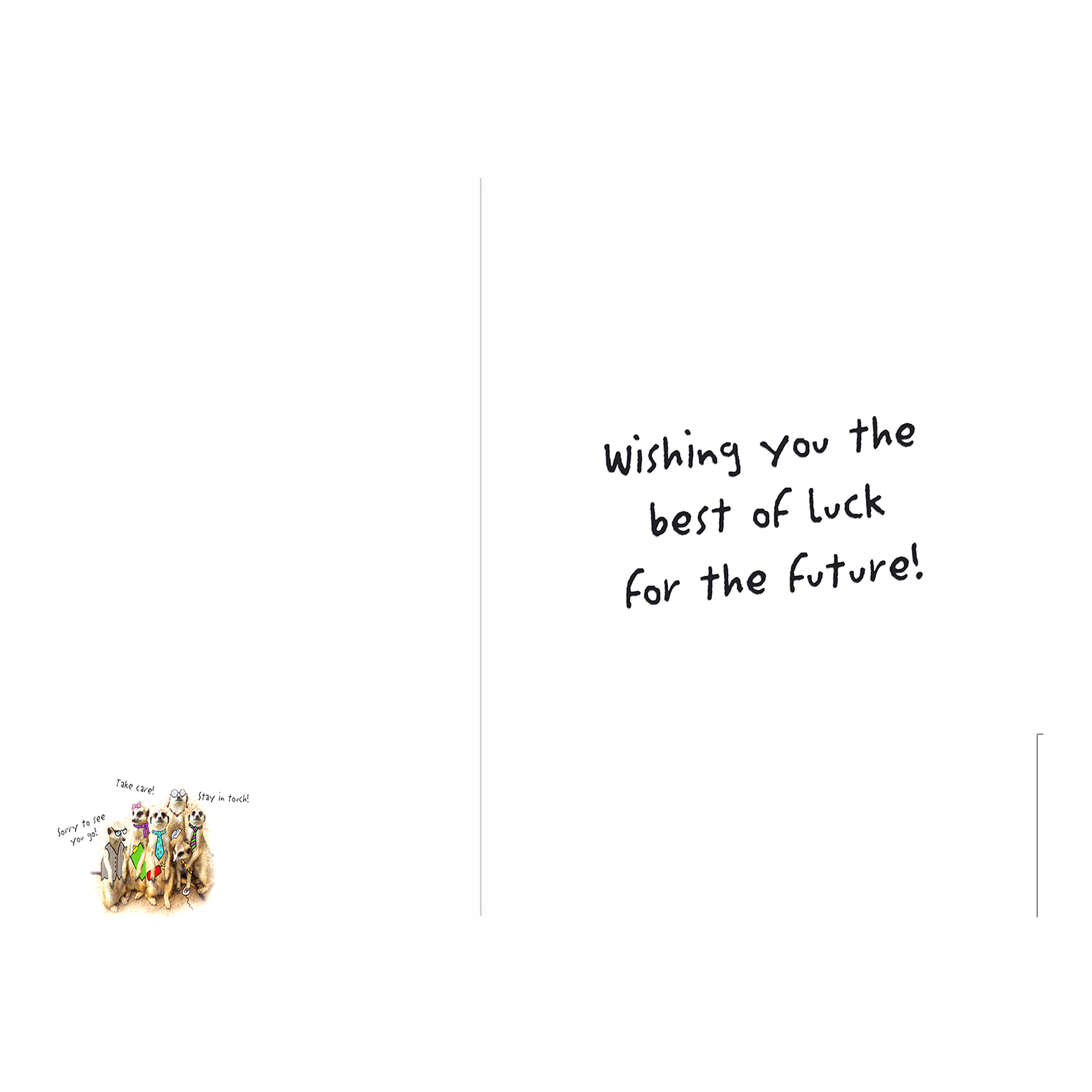 De binnenzijde van de wenskaart is bedrukt met een ontwerp passend bij de voorzijde van de kaart en de tekst "Wishing you the best of luck for the future!".