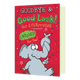 XL kaart - Goodbye & Good luck - Formaat: Groot - Vorm: Staand - Afscheidskaart - Op deze wenskaart staat een olifant met daarboven de tekst: "Goodbye & good luck! Got everything crossed for you". - Snelwenskaart