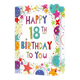 XL kaart - Happy 18th Birthday - Formaat: Groot - Vorm: Staand - Verjaardagskaart - Op deze wenskaart staan sterren en stippen in de kleuren rood, geel, oranje, roze, blauw en beige, met in het midden de tekst: "Happy 18th birthday to you". - Snelwenskaart