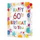 XL kaart - Happy 60th Birthday - Formaat: Groot - Vorm: Staand - Verjaardagskaart - Op deze wenskaart staan sterren en stippen in de kleuren rood, geel, oranje, roze, blauw en beige, met in het midden de tekst: "Happy 60th birthday to you". - Snelwenskaart