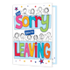 XL kaart - Sorry you're leaving - Formaat: Groot - Vorm: Staand - Afscheidskaart - Op deze wenskaart staat de tekst: "So sorry you're leaving" omringt door getekende mensen. - Snelwenskaart