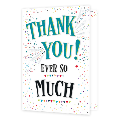 XL kaart - Thank you ever so much - Formaat: Groot - Vorm: Staand - Bedankkaart - Op deze wenskaart staat de tekst: "Thank you! Ever so much". - Snelwenskaart