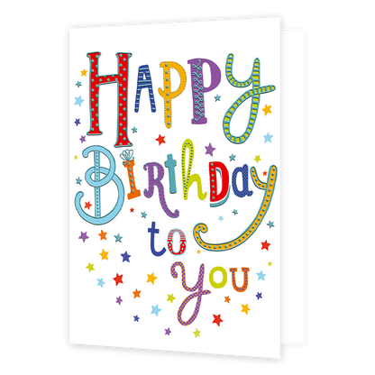XL kaart - Happy Birthday to you - Formaat: Groot - Vorm: Staand - Verjaardagskaart - Op deze wenskaart staat de tekst: "Happy birthday to you" omringt door sterren. - Snelwenskaart