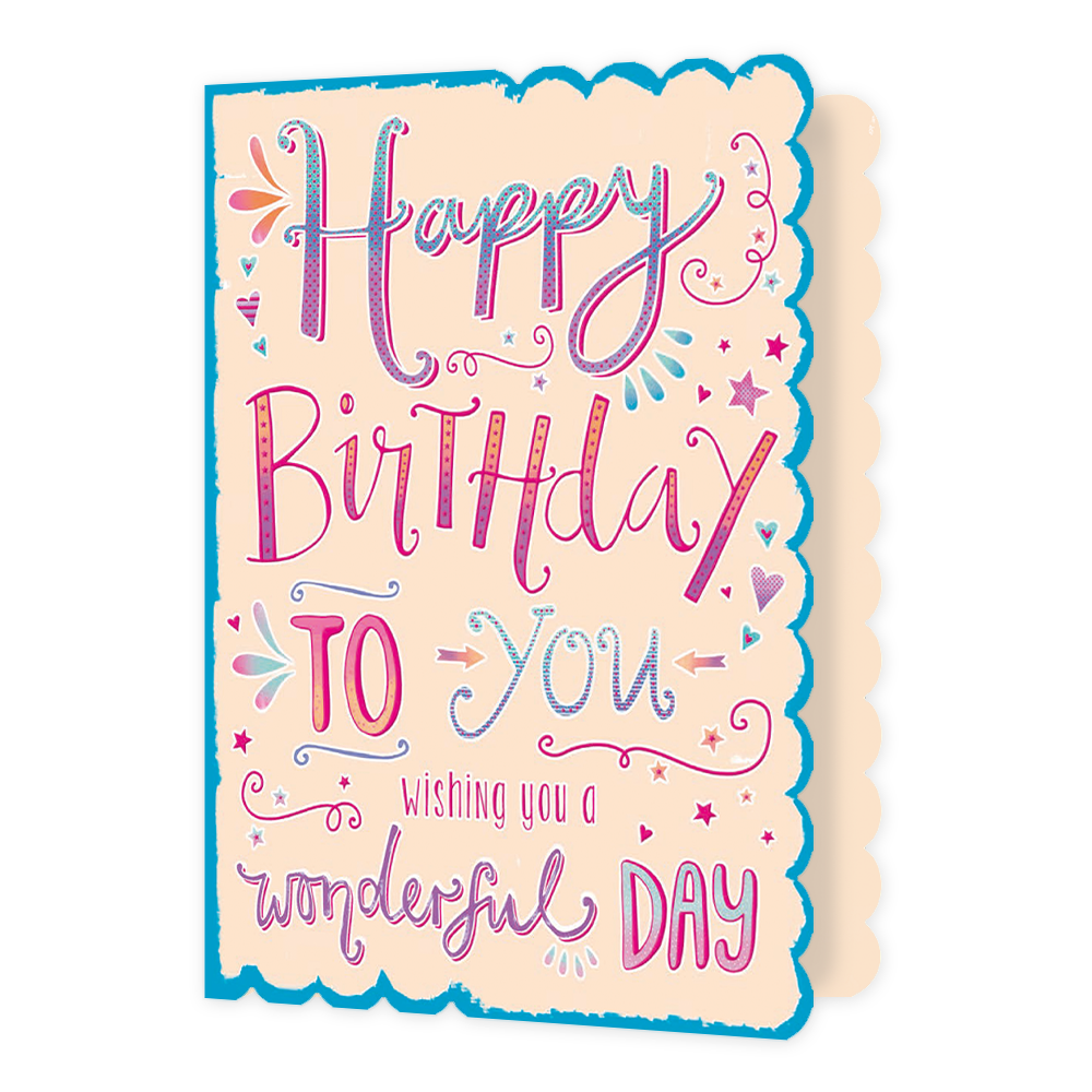 XL kaart - Happy Birthday to you - Formaat: Groot - Vorm: Staand - Verjaardagskaart - Op deze wenskaart staat de tekst: "Happy birthday to you wishing you a wonderful day". - Snelwenskaart