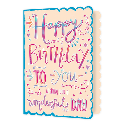 XL kaart - Happy Birthday to you - Formaat: Groot - Vorm: Staand - Verjaardagskaart - Op deze wenskaart staat de tekst: "Happy birthday to you wishing you a wonderful day". - Snelwenskaart