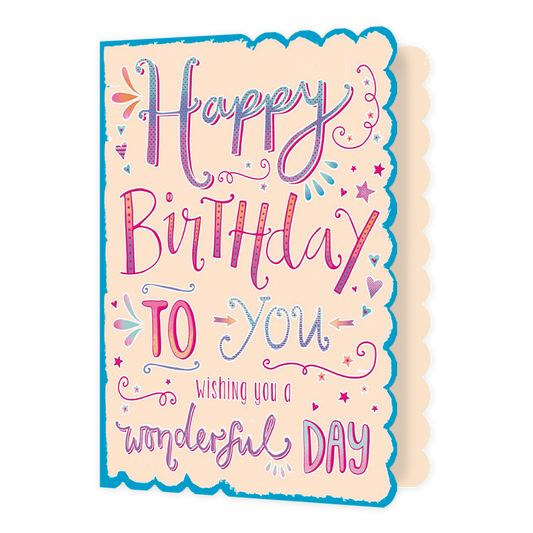XL kaart - Happy Birthday to you - Formaat: Groot - Vorm: Staand - Verjaardagskaart - Op deze wenskaart staat de tekst: "Happy birthday to you wishing you a wonderful day". - Snelwenskaart