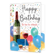 XL kaart - Happy birthday it's time to celebrate - Formaat: Groot - Vorm: Staand - Verjaardagskaart - Op deze wenskaart staat een fl rode wij, ballonnen, slingers en een envelop. In de illustratie staat de tekst: "Happy birthday it's time to celebrate". - Snelwenskaart