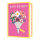XL kaart - Happy birthday - Formaat: Groot - Vorm: Staand - Verjaardagskaart - Op deze wenskaart staat een grote bos bloemen met daarboven de tekst: "Happy birthday". - Snelwenskaart