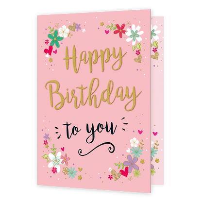 XL kaart - Happy birthday to you - Formaat: Groot - Vorm: Staand - Verjaardagskaart - Op deze wenskaart staat de tekst: "Happy birthday to you" omringt door bloemen. - Snelwenskaart