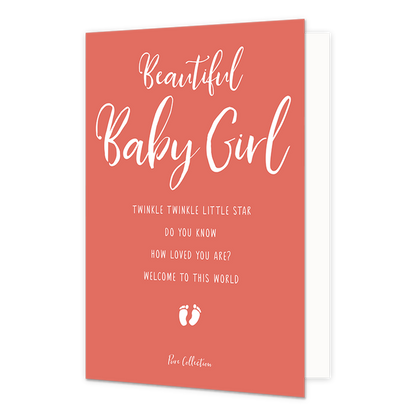 Beautiful baby girl - Formaat: Standaard - Vorm: Staand - Geboortekaart - Op deze wenskaart staat de tekst: "Beautiful baby girl. Twinkle winkle little star do you know how loved you are? Welcome to this world". - Snelwenskaart