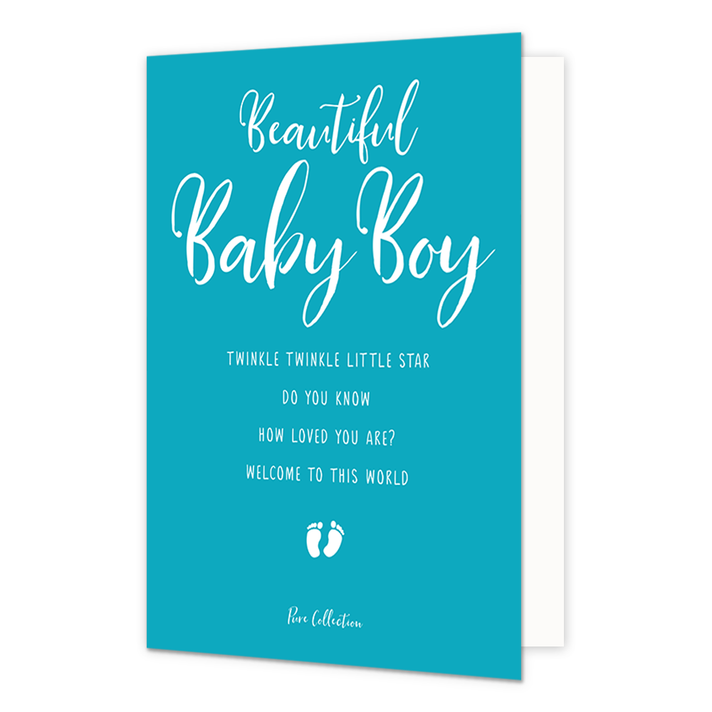 Beautiful baby boy - Formaat: Standaard - Vorm: Staand - Geboortekaart - Op deze wenskaart staat de tekst: "Beautiful baby boy. Twinkle winkle little star do you know how loved you are? Welcome to this world". - Snelwenskaart
