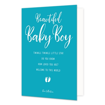 Beautiful baby boy - Formaat: Standaard - Vorm: Staand - Geboortekaart - Op deze wenskaart staat de tekst: "Beautiful baby boy. Twinkle winkle little star do you know how loved you are? Welcome to this world". - Snelwenskaart