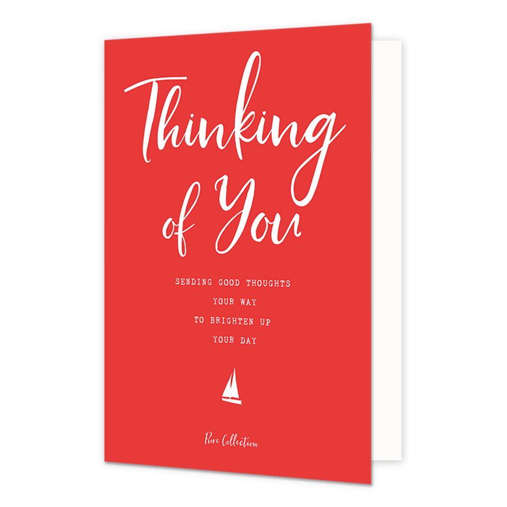 Thinking of you - Formaat: Standaard - Vorm: Staand - Denken aan kaart - Op deze wenskaart staat de tekst: "Thinking of you sending good thoughts your way to brighten up your day". - Snelwenskaart