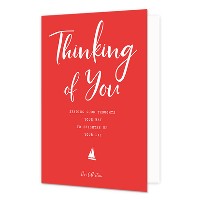 Thinking of you - Formaat: Standaard - Vorm: Staand - Denken aan kaart - Op deze wenskaart staat de tekst: "Thinking of you sending good thoughts your way to brighten up your day". - Snelwenskaart