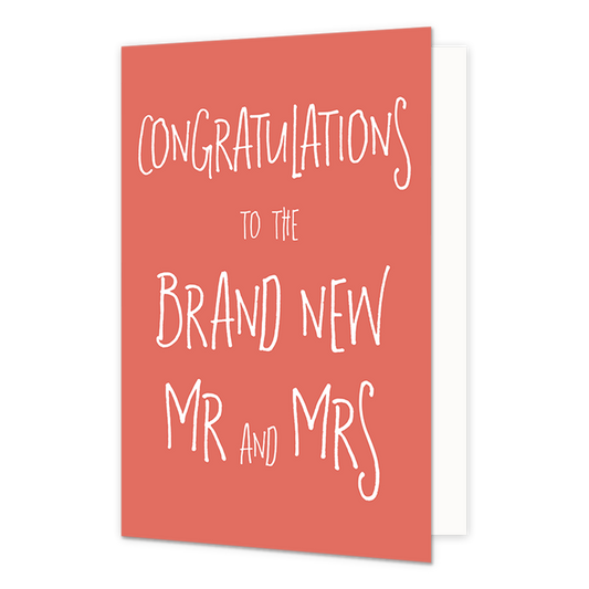 Congratulations - Formaat: Normaal - Vorm: Staand - Huwelijkskaart - Op deze wenskaart staat de tekst: "Congratualtions to the brand new mr and mrs". - Snelwenskaart