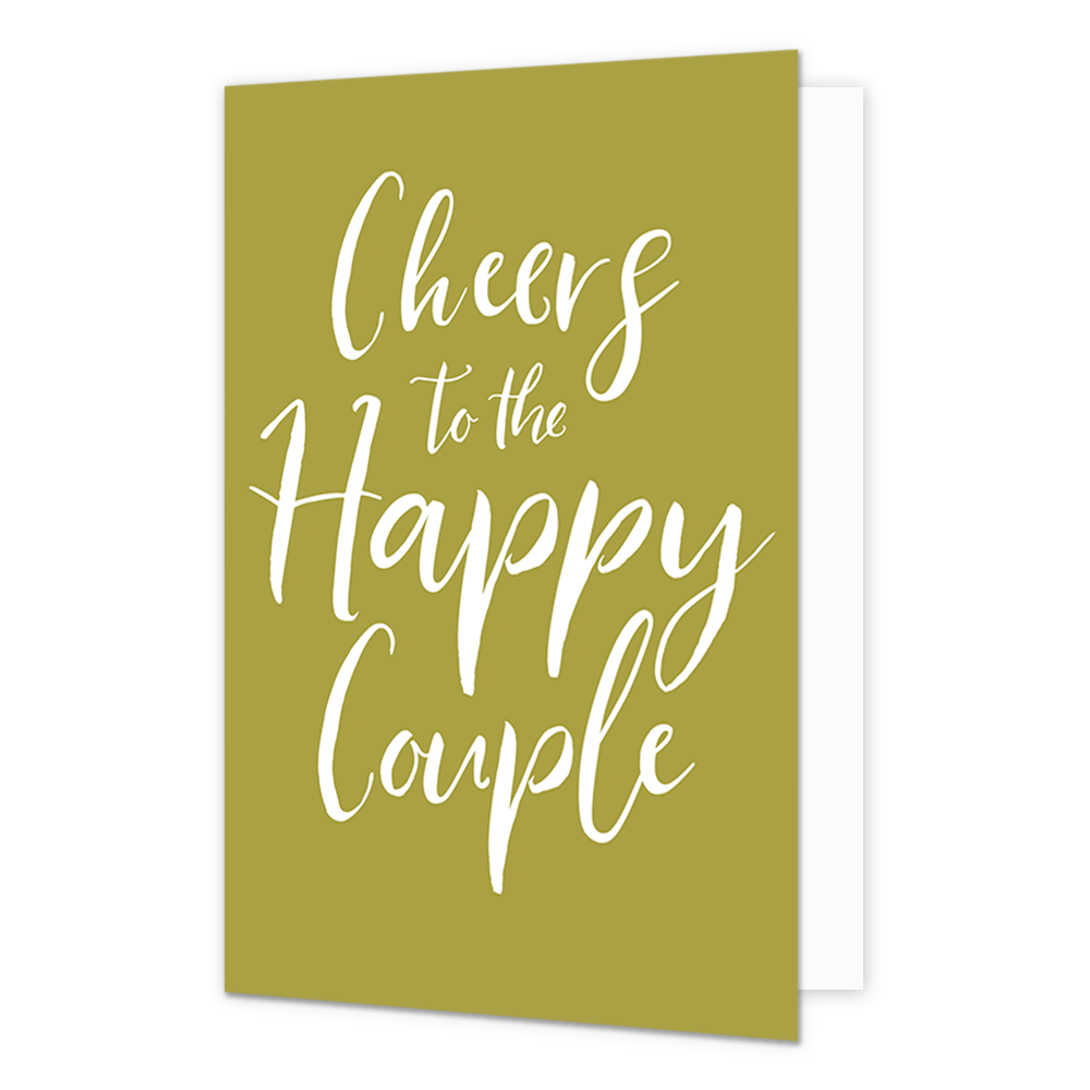 Cheers to the happy couple - Formaat: Normaal - Vorm: Staand - Huwelijkskaart - Op deze wenskaart staat de tekst: "Cheers to the happy couple". - Snelwenskaart