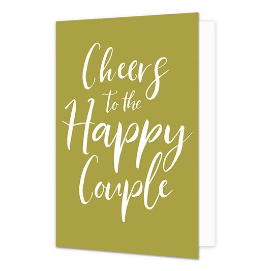 Cheers to the happy couple - Formaat: Normaal - Vorm: Staand - Huwelijkskaart - Op deze wenskaart staat de tekst: "Cheers to the happy couple". - Snelwenskaart