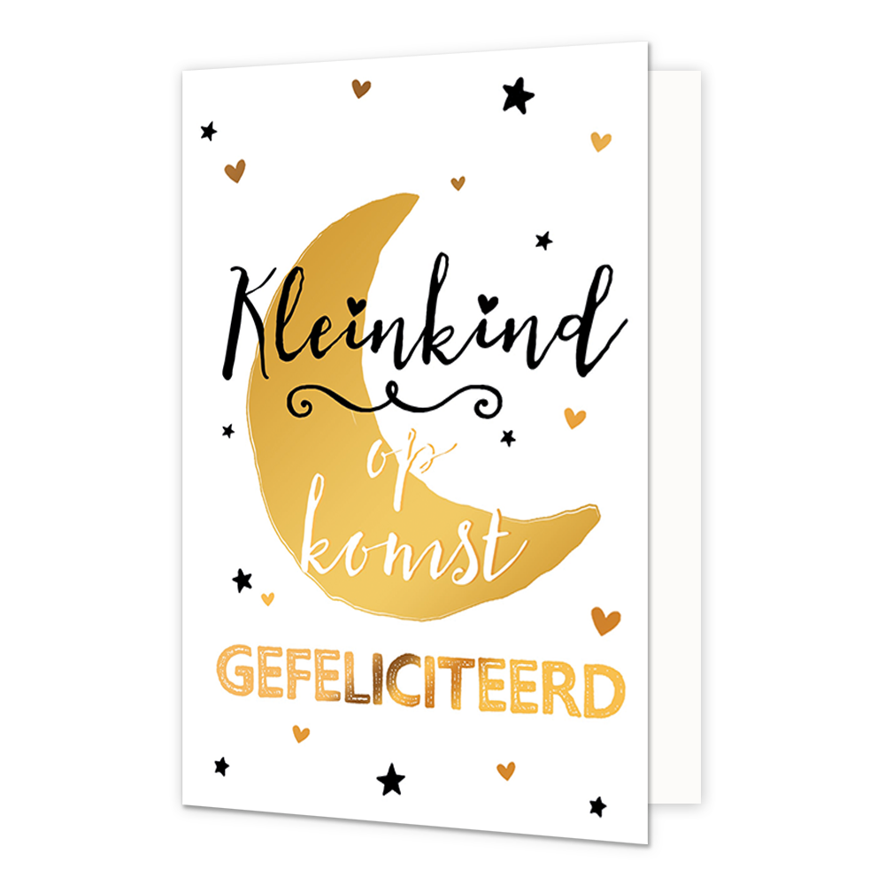 Kleinkind op komst - Formaat: Standaard - Vorm: Staand - Geboortekaart - Op deze wenskaart staat een halve maan met de tekst: "Kleinkind op komst gefeliciteerd". - Snelwenskaart
