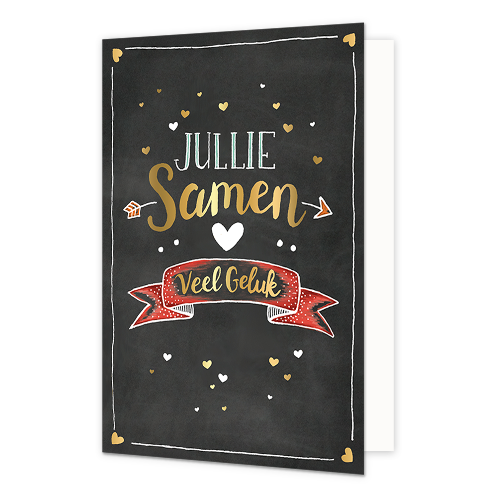 Jullie samen veel geluk - Formaat: Normaal - Vorm: Staand - Huwelijkskaart - Op deze wenskaart staat de tekst: "Jullie samen veel geluk". - Snelwenskaart