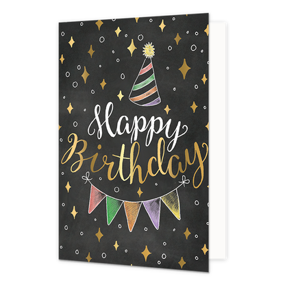Happy birthday - Formaat: Normaal - Vorm: Staand - Verjaardagskaart - Op deze wenskaart staat een slinger met daarboven de tekst: "Happy birthday". - Snelwenskaart