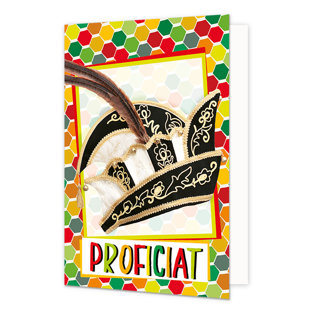 Proficiat - Formaat: Normaal - Vorm: Staand - Carnavalskaart - Op deze carnavalskaart staat een prinsensteek met de tekst: "Proficiat". - Snelwenskaart