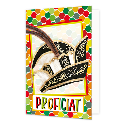 Proficiat - Formaat: Normaal - Vorm: Staand - Carnavalskaart - Op deze carnavalskaart staat een prinsensteek met de tekst: "Proficiat". - Snelwenskaart