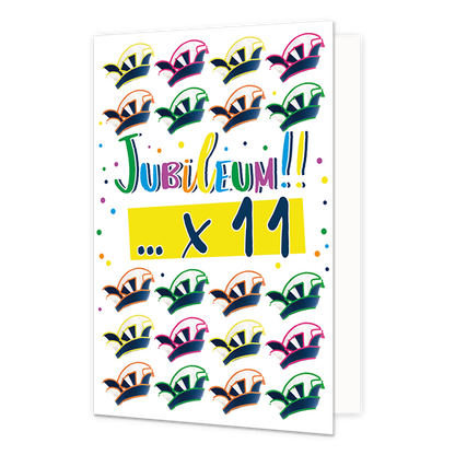 Jubileum! - Formaat: Normaal - Vorm: Staand - Carnavalskaart - Op deze carnavalskaart staan prinsensteken met de tekst: "Jubileum!! ... x 11". - Snelwenskaart