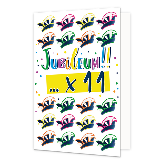 Jubileum! - Formaat: Normaal - Vorm: Staand - Carnavalskaart - Op deze carnavalskaart staan prinsensteken met de tekst: "Jubileum!! ... x 11". - Snelwenskaart