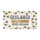 Geslaagd gefeliciteerd super gedaan! - Formaat: Groot - Vorm: Liggend - Geslaagd kaart - Op deze wenskaart staan gouden ballonnen en afstudeerhoedjes met in het midden de tekst: "Geslaagd gefeliciteerd super gedaan!". - Snelwenskaart