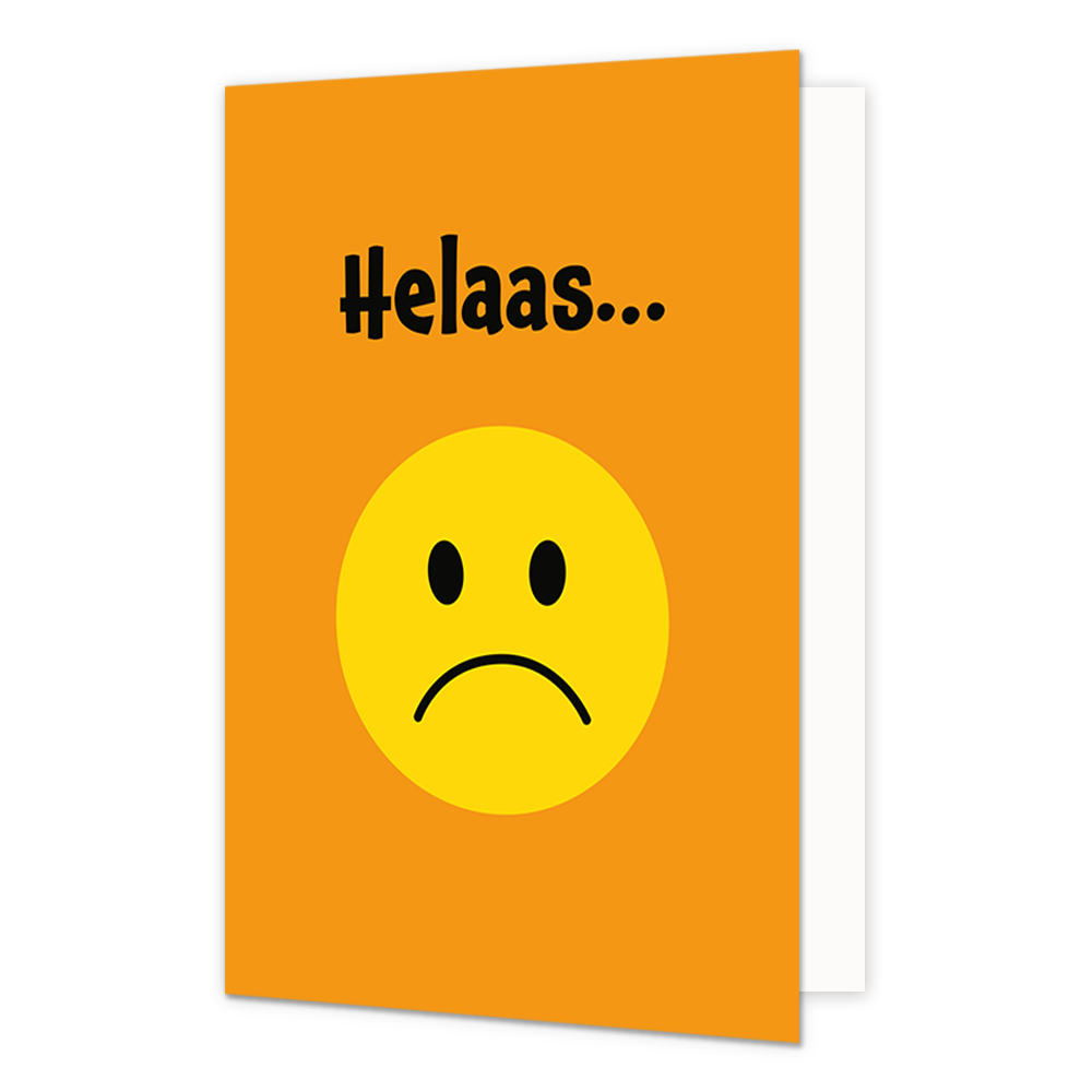 Helaas - Formaat: Normaal - Vorm: Staand - Geslaagd kaart - Op deze wenskaart staat een verdrietige smiley met daarboven de tekst: "Helaas...". - Snelwenskaart