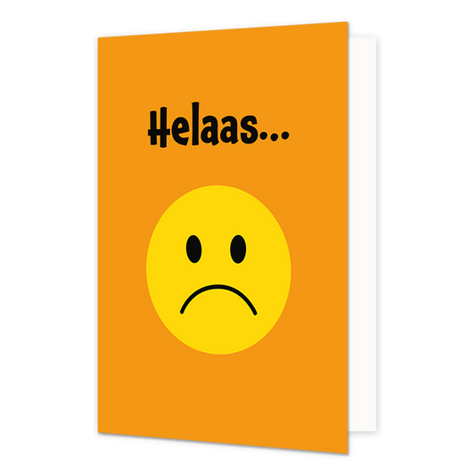 Helaas - Formaat: Normaal - Vorm: Staand - Geslaagd kaart - Op deze wenskaart staat een verdrietige smiley met daarboven de tekst: "Helaas...". - Snelwenskaart