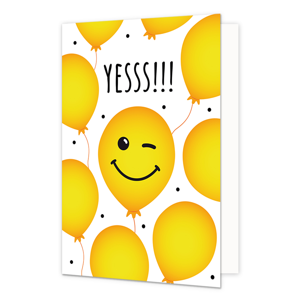 Yesss!!! - Formaat: Normaal - Vorm: Staand - Geslaagd kaart - Op deze wenskaart staan gele ballonnen met daarboven de tekst: "Yesss!!!". - Snelwenskaart