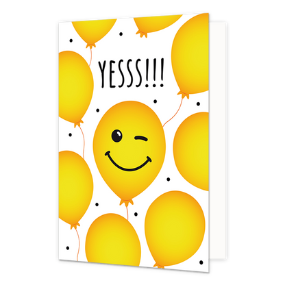 Yesss!!! - Formaat: Normaal - Vorm: Staand - Geslaagd kaart - Op deze wenskaart staan gele ballonnen met daarboven de tekst: "Yesss!!!". - Snelwenskaart