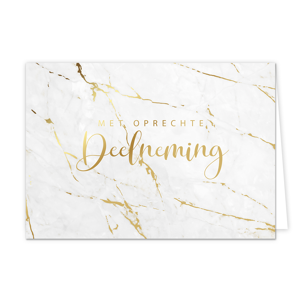 Met oprechte deelneming - Formaat: Normaal - Vorm: Liggend - Condoleance kaart - Op deze wenskaart staan gouden lijnen met in het midden de tekst: "Met oprechte deelneming". - Snelwenskaart