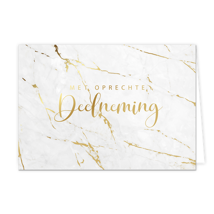Met oprechte deelneming - Formaat: Normaal - Vorm: Liggend - Condoleance kaart - Op deze wenskaart staan gouden lijnen met in het midden de tekst: "Met oprechte deelneming". - Snelwenskaart