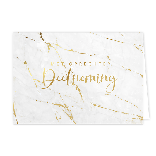 Met oprechte deelneming - Formaat: Normaal - Vorm: Liggend - Condoleance kaart - Op deze wenskaart staan gouden lijnen met in het midden de tekst: "Met oprechte deelneming". - Snelwenskaart