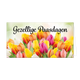 Gezellige paasdagen - Formaat: Groot - Vorm: Liggend - Paaskaart - Op deze paaskaart staan tulpen in de kleuren geel, oranje, paars, roze en wit met de tekst: "Gezellige paasdagen". - Snelwenskaart