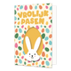 Vrolijk pasen - Formaat: Standaard - Vorm: Staand - Paaskaart - Op deze paaskaart staan gekleurde eiren met een paashaas en de tekst: "Vrolijk pasen". - Snelwenskaart