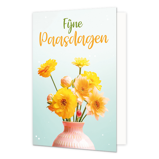 Fijne paasdagen - Formaat: Normaal - Vorm: Staand - Paaskaart - Op deze paaskaart staat een bos gele bloemen met de tekst: "Fijne paasdagen". - Snelwenskaart