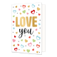 Love you - Formaat: Standaard - Vorm: Staand - Valentijnskaart - Op deze wenskaart staan hartjes in diverse kleuren met in het midden de tekst: "Love you". - Snelwenskaart
