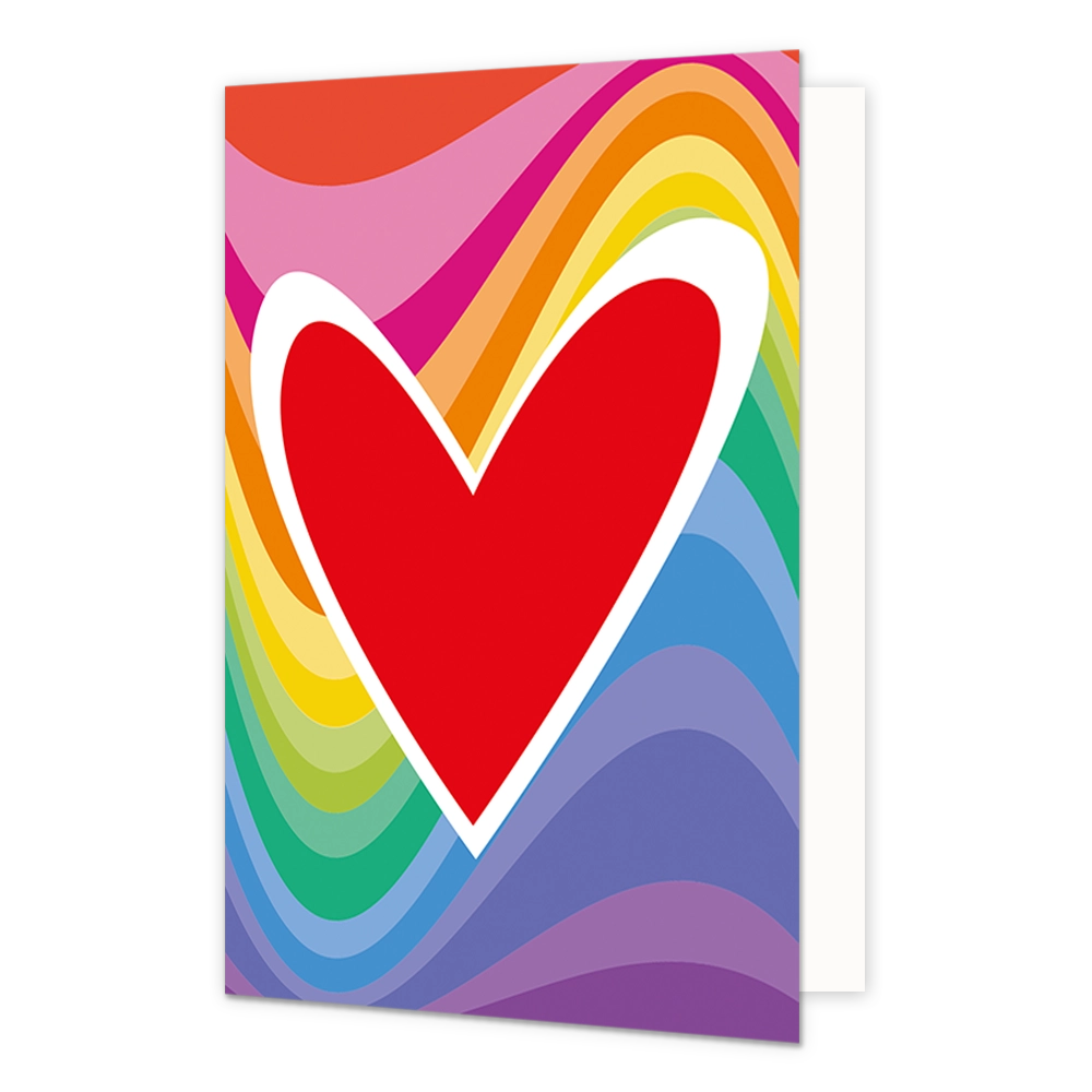 Hart - Formaat: Normaal - Vorm: Staand - Valentijnskaart - Op deze wenskaart staat een rood hart met regenboog kleuren op de achtergrond. - Snelwenskaart