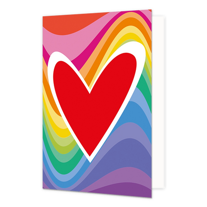 Hart - Formaat: Normaal - Vorm: Staand - Valentijnskaart - Op deze wenskaart staat een rood hart met regenboog kleuren op de achtergrond. - Snelwenskaart