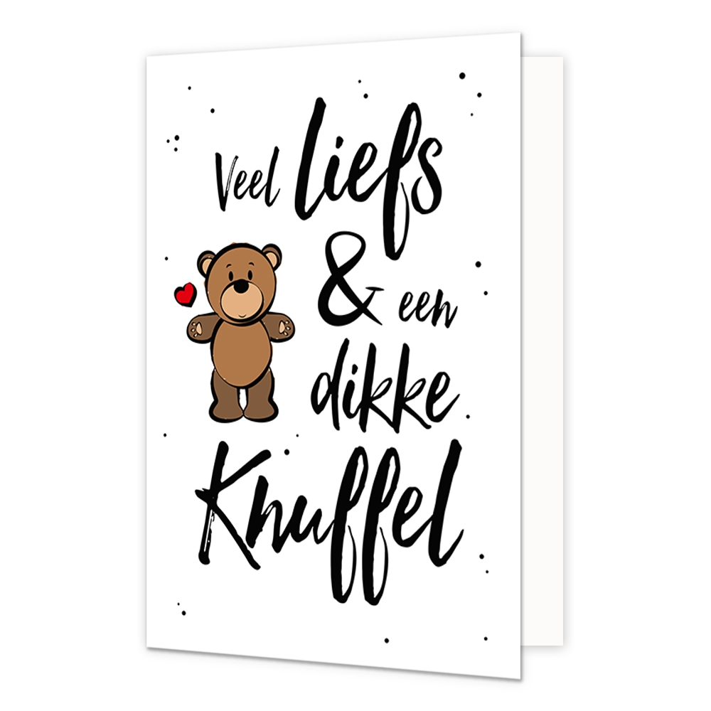 Veel liefs & een dikke knuffel - Formaat: Normaal - Vorm: Staand - Valentijnskaart - Op deze wenskaart staat de tekst: "Veel liefs & een dikke knuffel". - Snelwenskaart