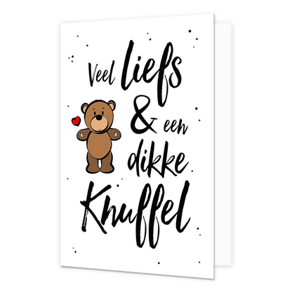 Veel liefs & een dikke knuffel - Formaat: Normaal - Vorm: Staand - Valentijnskaart - Op deze wenskaart staat de tekst: "Veel liefs & een dikke knuffel". - Snelwenskaart